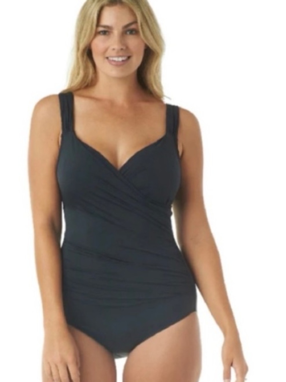 🇺🇸 JANTZEN Black Surplice Neck Tummy Control Mio One Piece Swimsuit NWT $99 2X